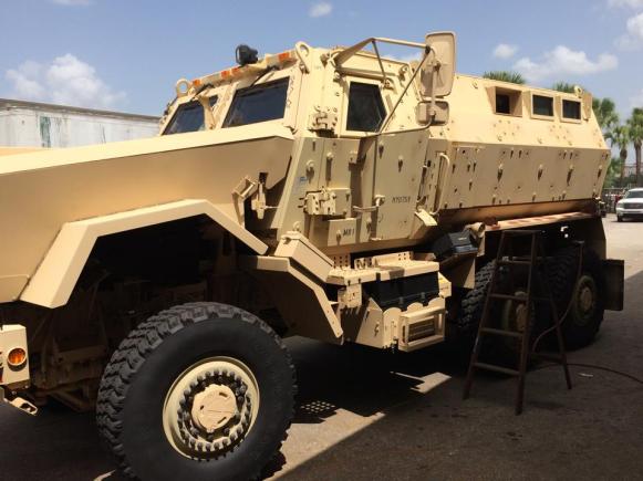A tank acquired from the Feds cost approximately $2,200 for the City of Riviera Beach Police Department.  It's being outfitted with a 50 caliber gun, and AR plate for the turret gunner protection.  WTF?!